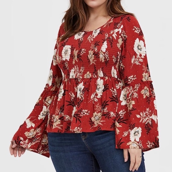 torrid Tops - Torrid Floral Crinkled Midi Babydoll Top Size 2X